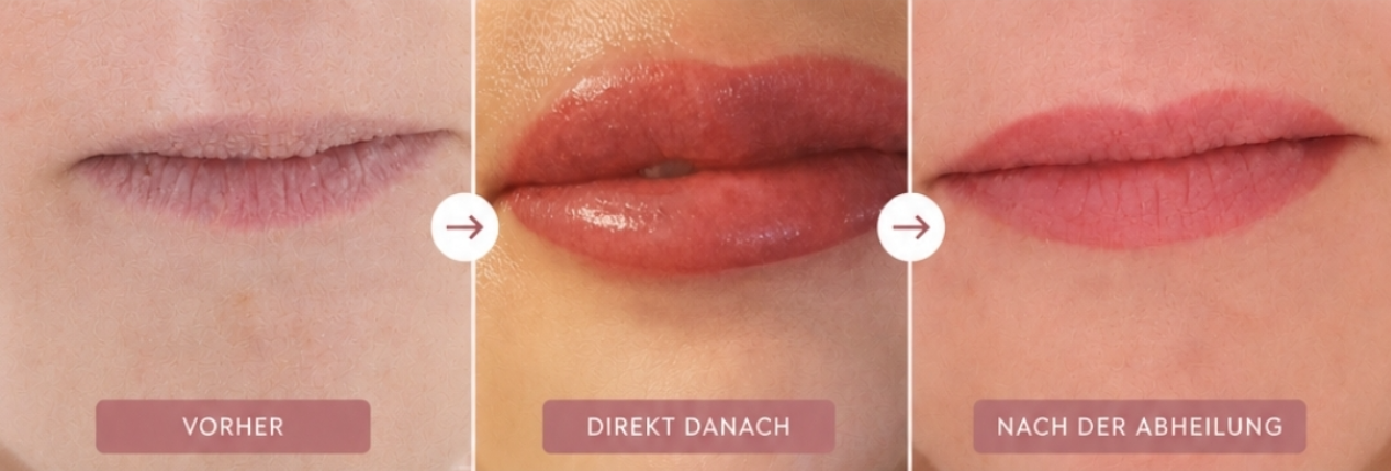 Lippenbehandlung, vorher/nachher